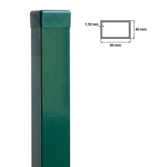 Pozinkovaný stĺpik 60x40mm s PVC čiapkou, 1800mm - Zelená RAL 6005