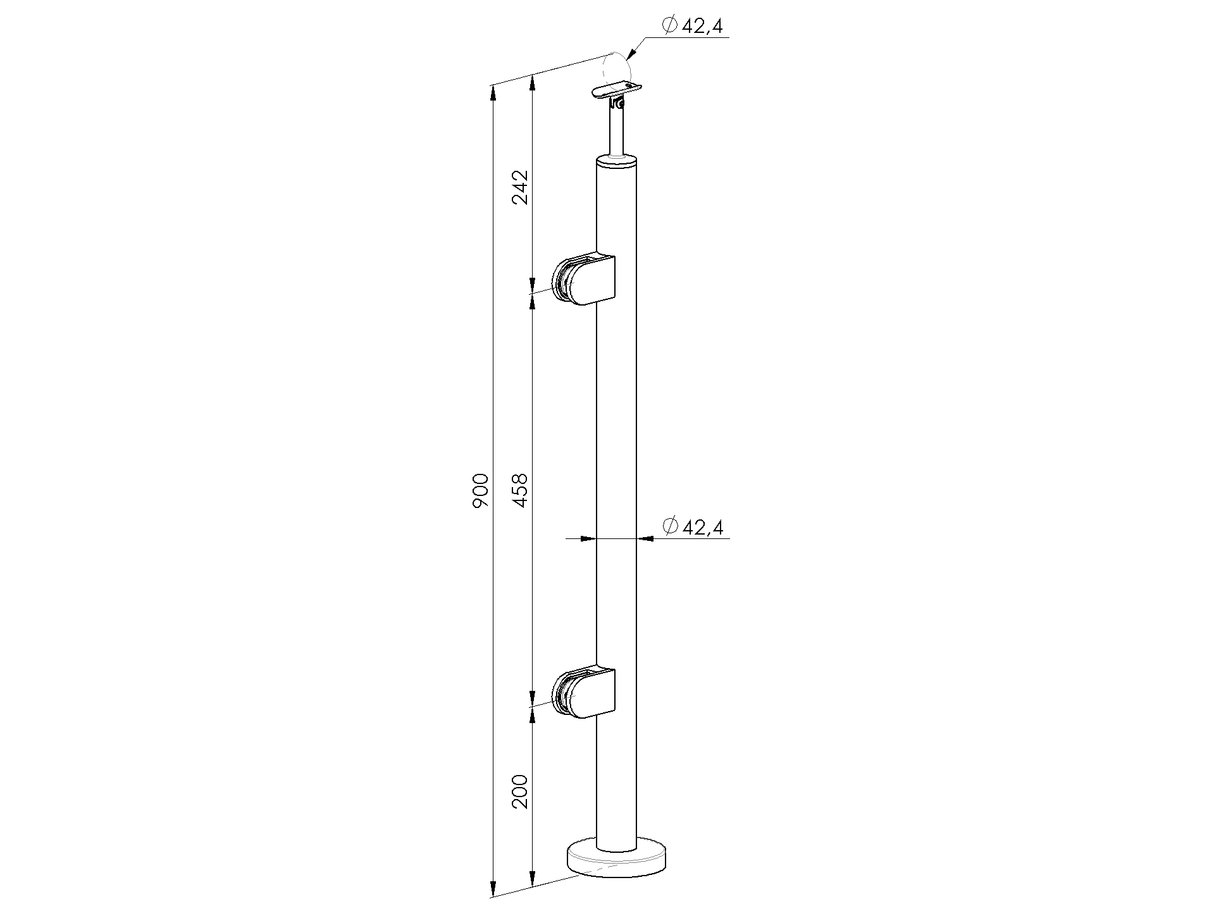 Stĺpik, vrchné kotvenie - ľavý AISI304, D42,4/2xmo