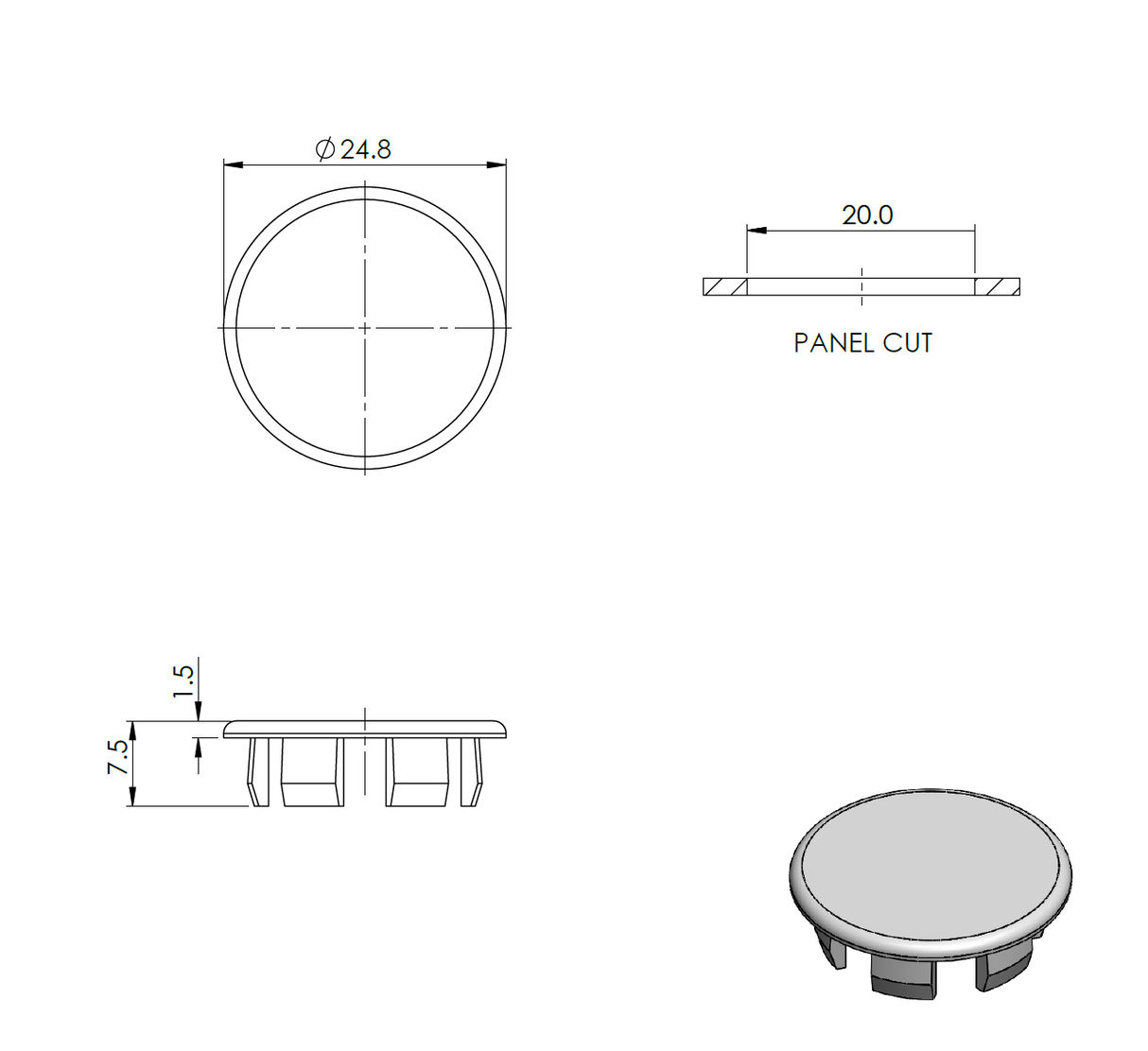 Záslepka pre AL profil, PVC, D20mm