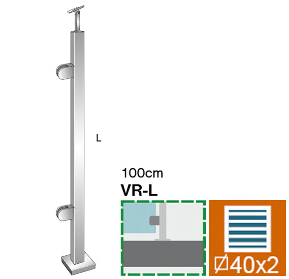 Stĺpik, vrchné kotvenie - ľavý AISI304, 40x40x2/2x