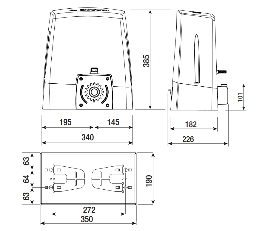 CAME pohon pre posuv. brány, set, max 800kg