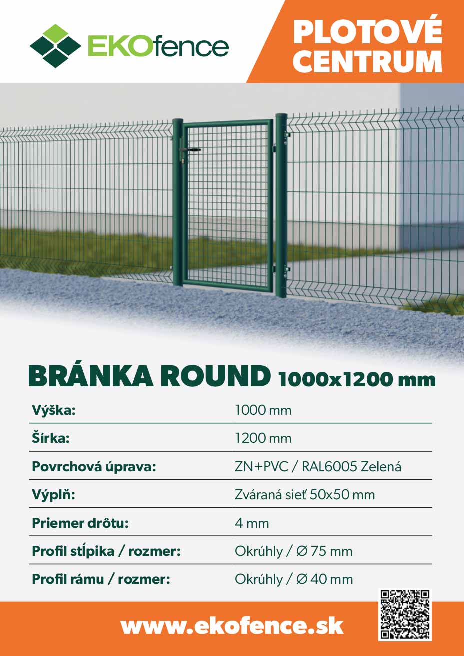 Bránka 1kr. ROUND ZnPVC 1000x1200mm, D75mm, zelená