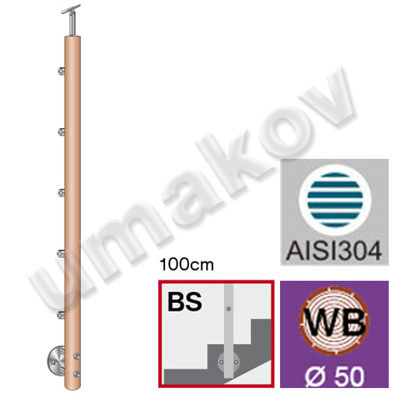 Stĺpik BUK (BEECH) D50mm, 5xd12mm, H1000, BK-Sch