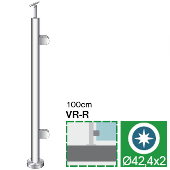 Stĺpik, vrchné kotvenie - pravý AISI304, D42,4x2/2