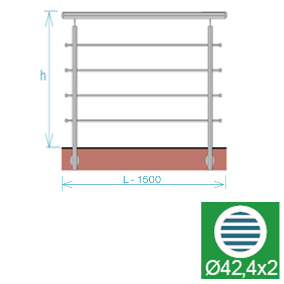 Nerezové zábradlie, AISI304, 1500x900mm, BR