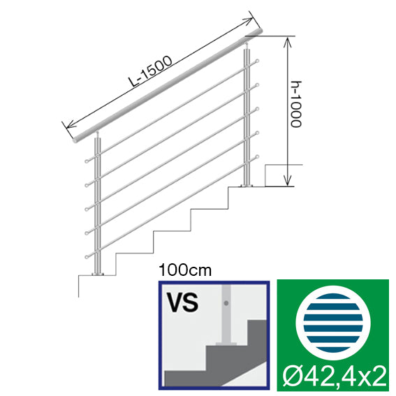 Railing AISI304, VR STAIRS AISI304, D42,4/5xd12/H1