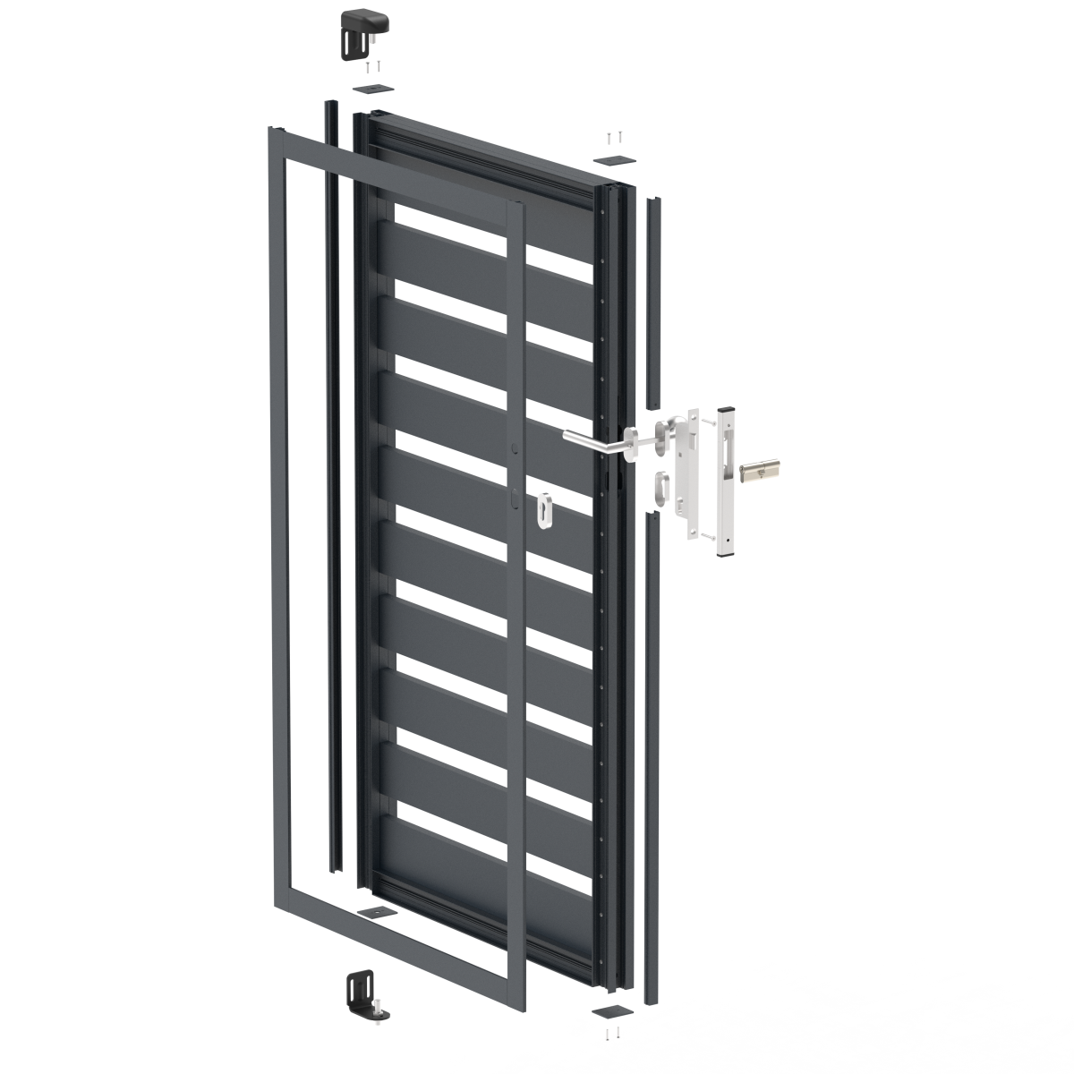Hliníková jednokrídlová brána 1,025x1,50m s výplňou 20x100 R7016 - set