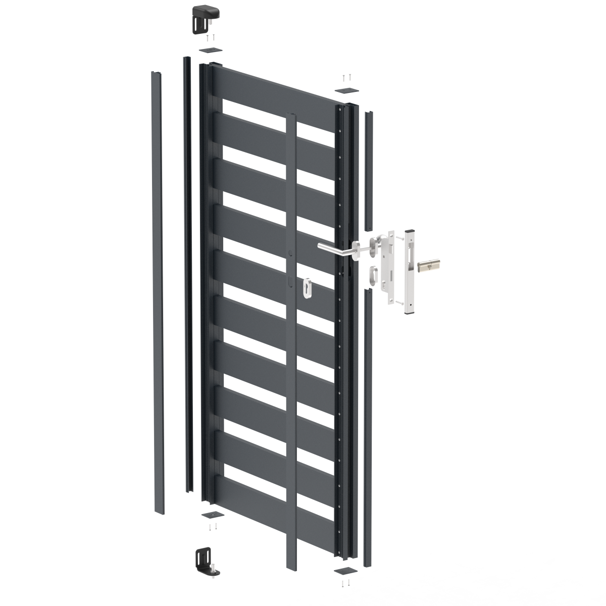 Hliníková jednokrídlová brána 1,025x1,50m s výplňou 20x100 R7016 - set
