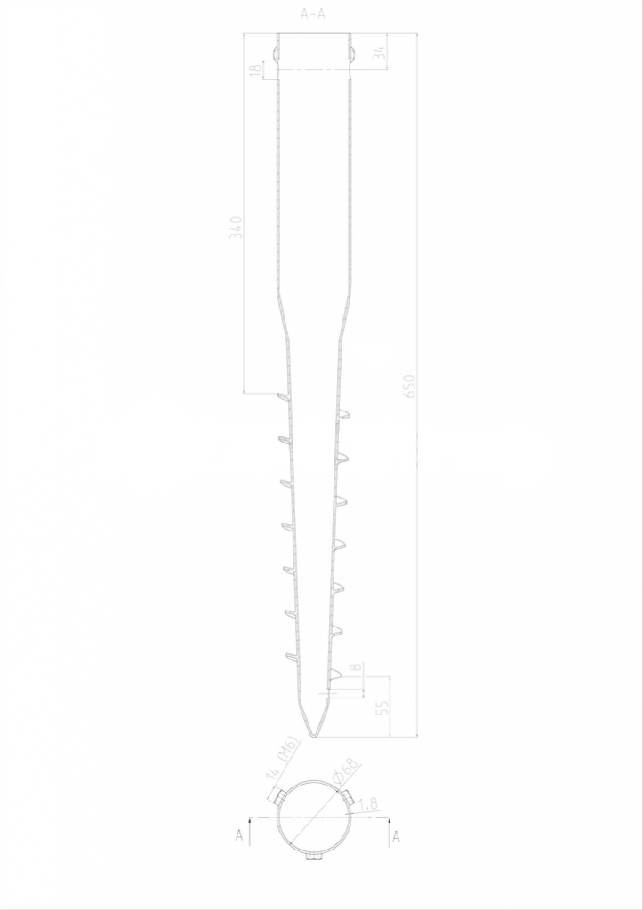 Földhorgony csavar Zn 68x1,8x650mm, 3xM8
