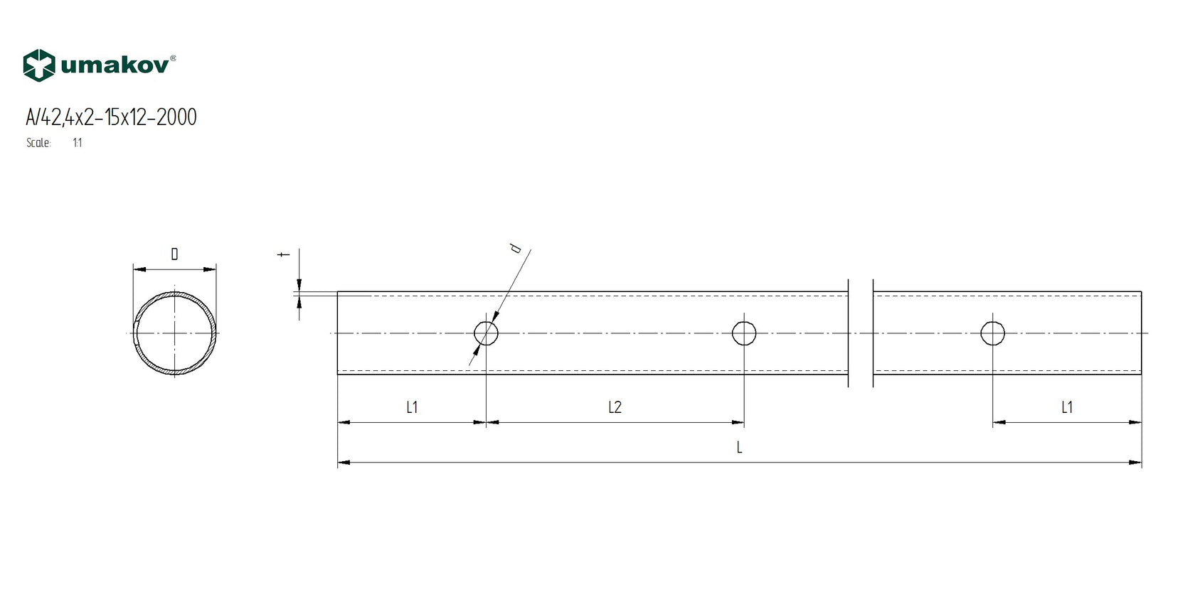 Trubka brúsená AISI304, D42,4x2/15xd12,5/L1980