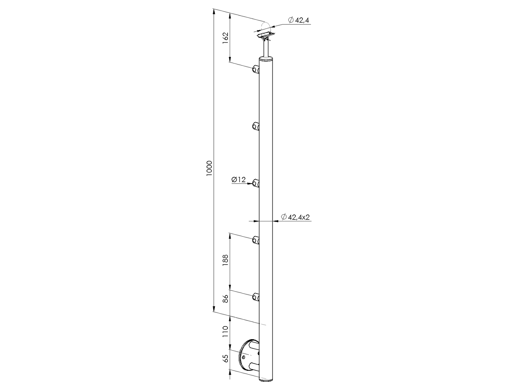 Stĺpik BUK (BEECH) D50mm, 5xd12mm, H1000, BK-rovin