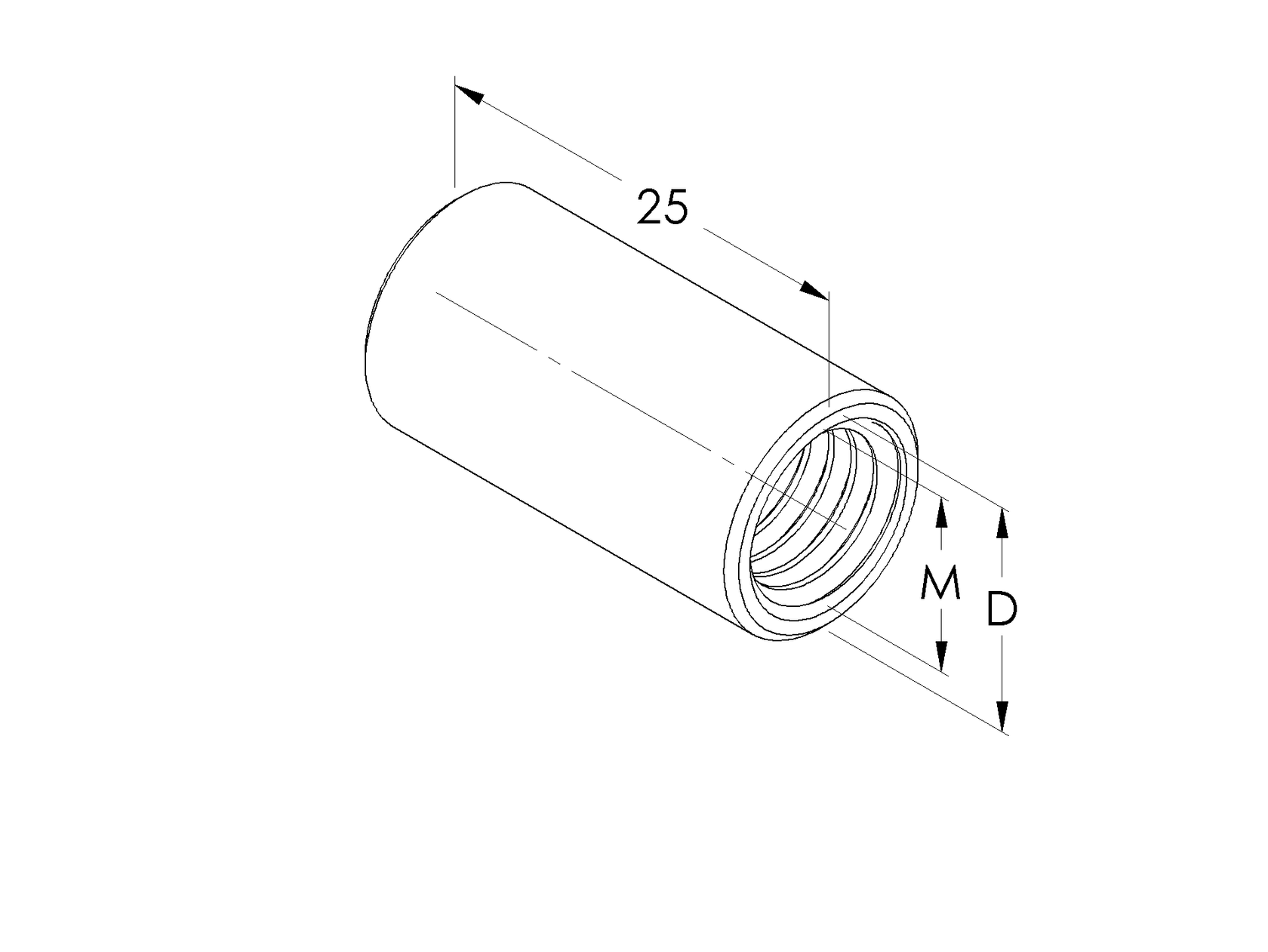 Matica predlžovacia valcová, AISI304, M8x25