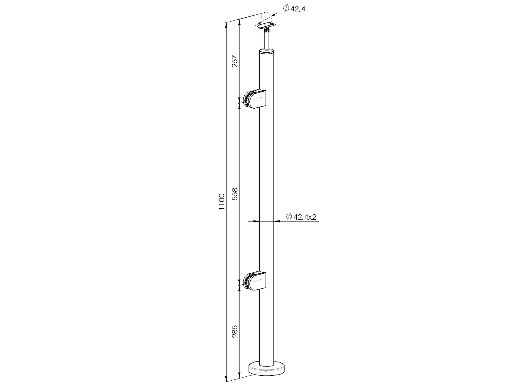 Stĺpik, vrchné kotvenie - ľavý - na schody AISI304