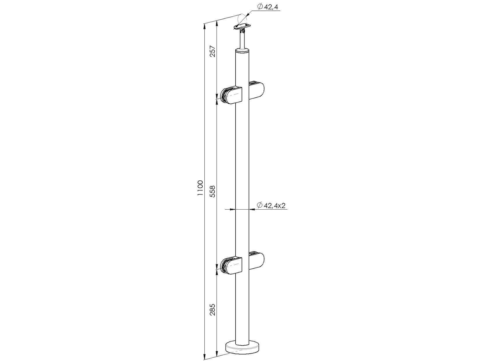 Stĺpik, vrchné kotvenie - obojstr.180° - na schody