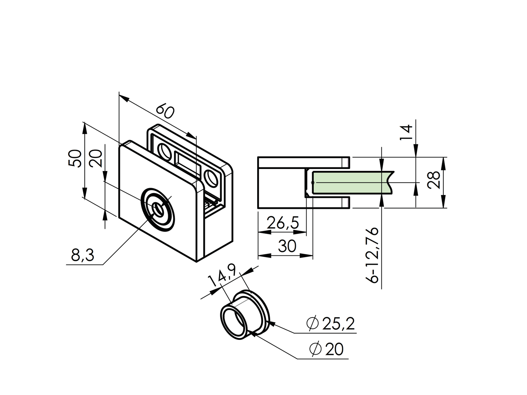 Držiak skla mimoosový jednostrannný
