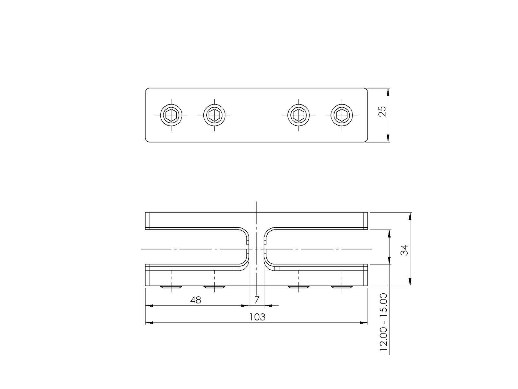 Držiak skla - sklo/sklo - 180°