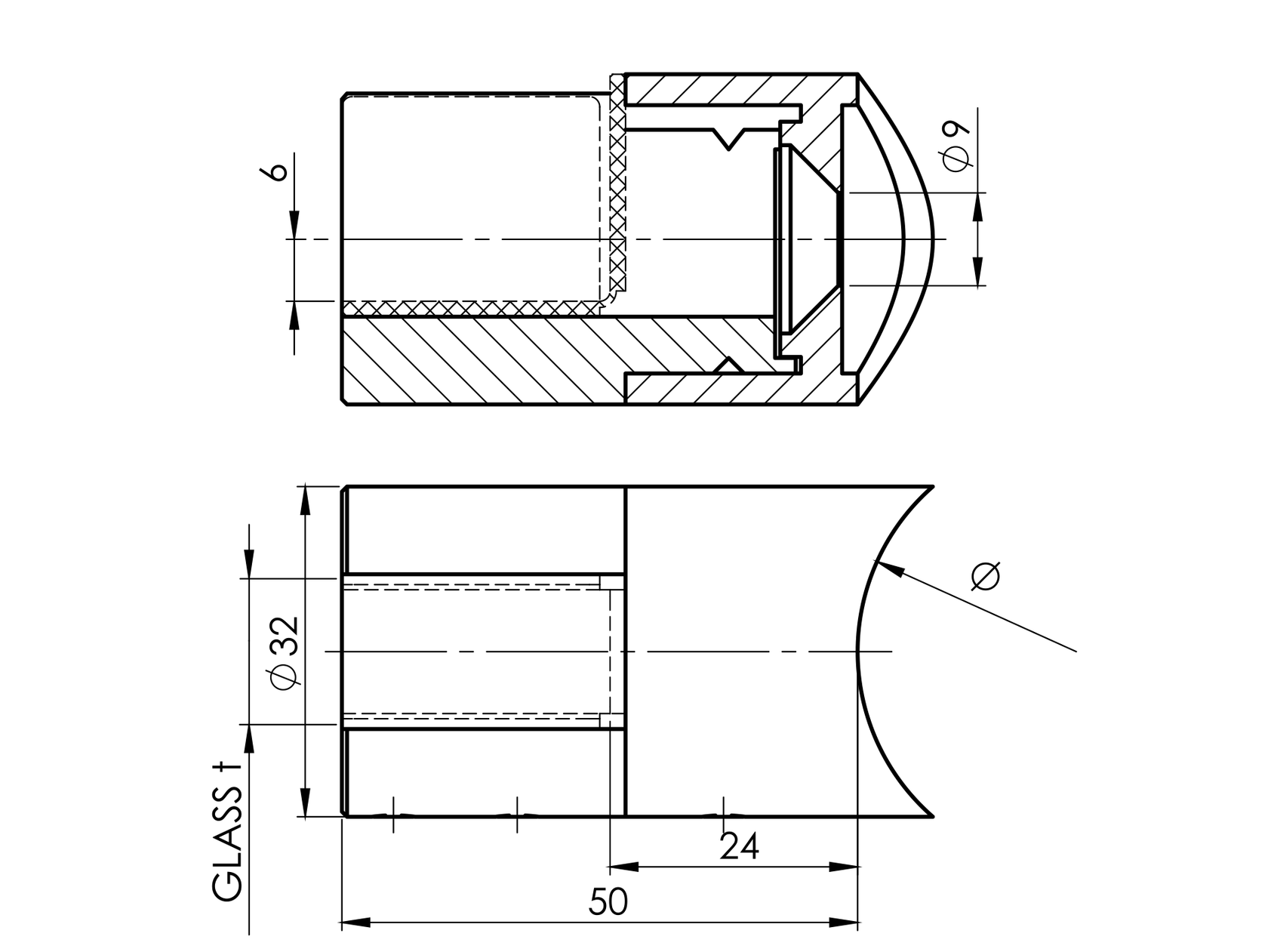 Držiak skla na stĺpik 42,4, pravý