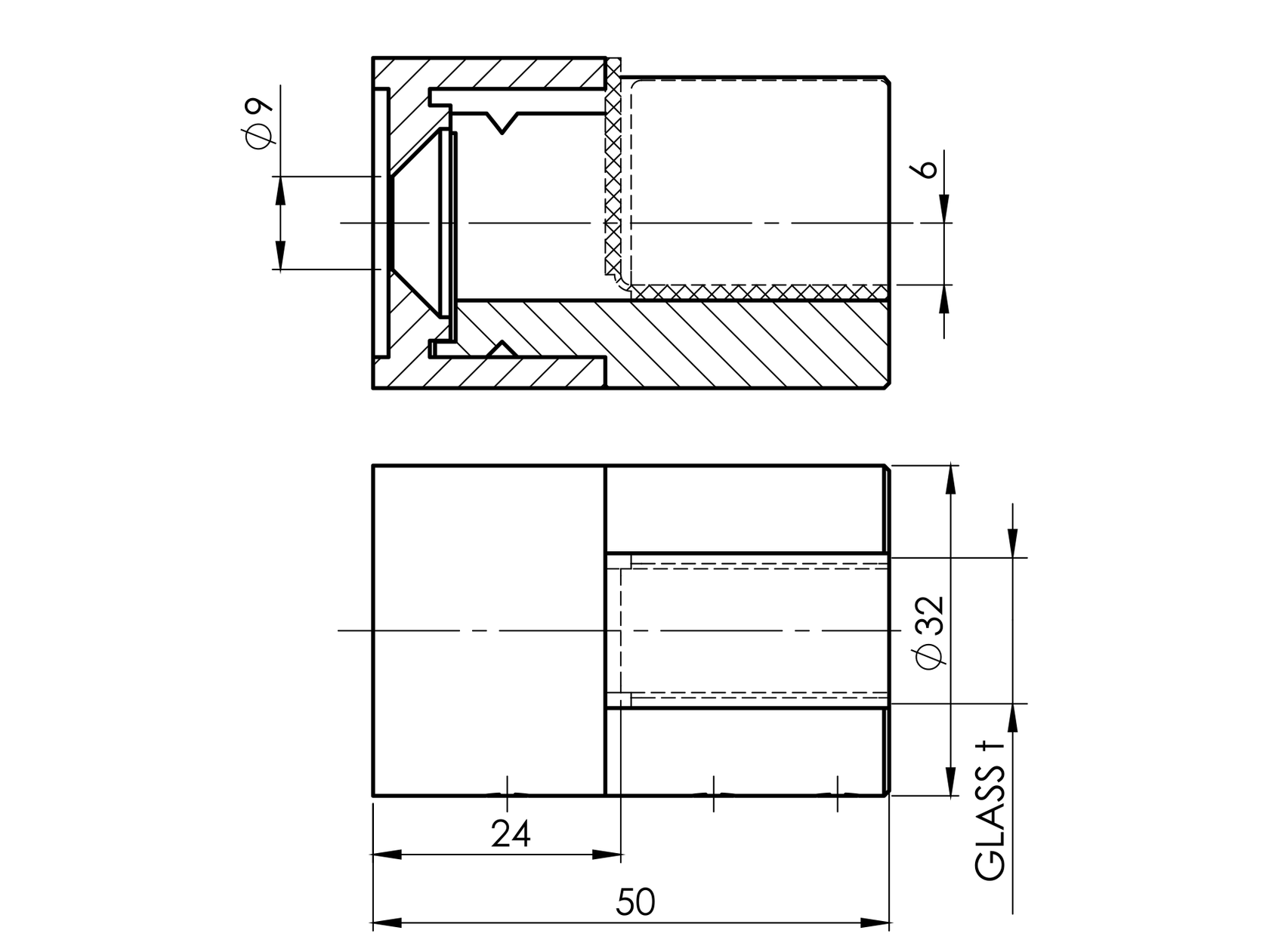 Držiak skla plochý, ľavý