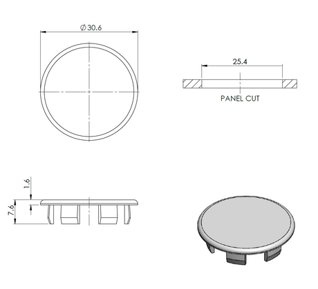 Záslepka pre AL profil, PVC, D25mm