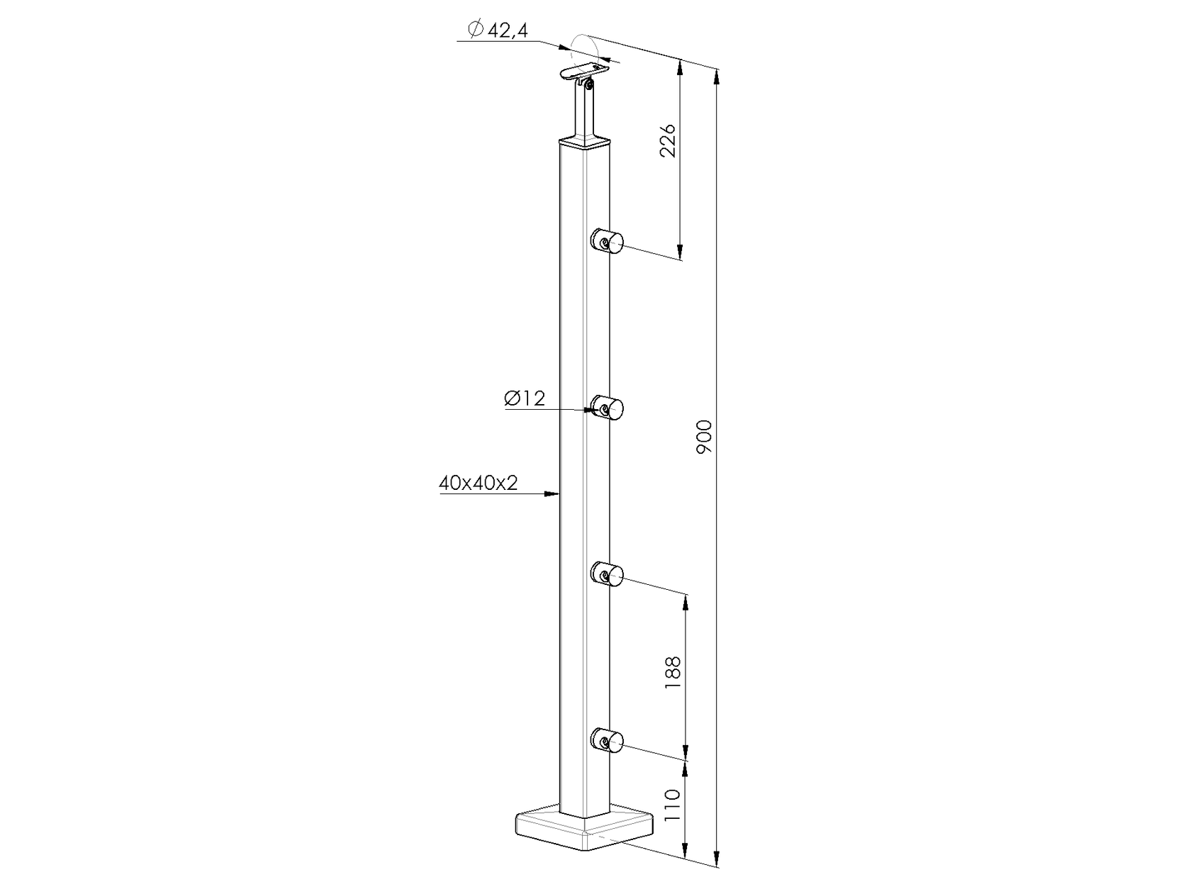 Stĺpik, vrchné kotvenie - rovné