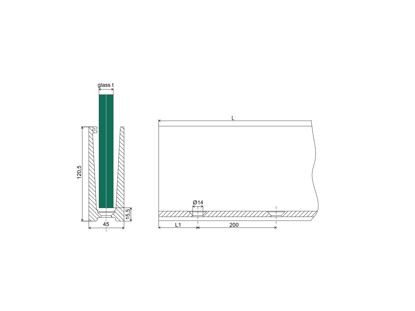 Celosklenené zábradlie-profil-vrchné kotvenie