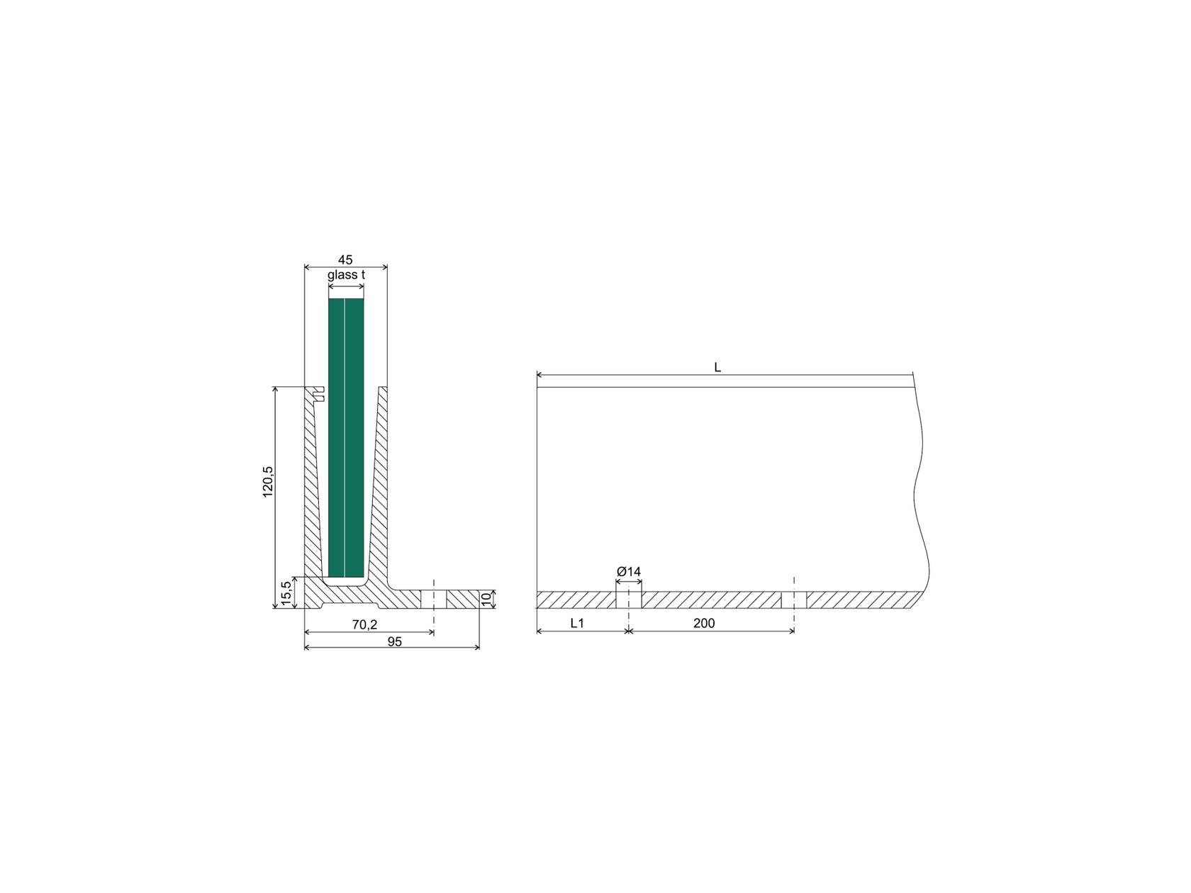 Celosklenené zábradlie-profil-vrchné kotvenie
