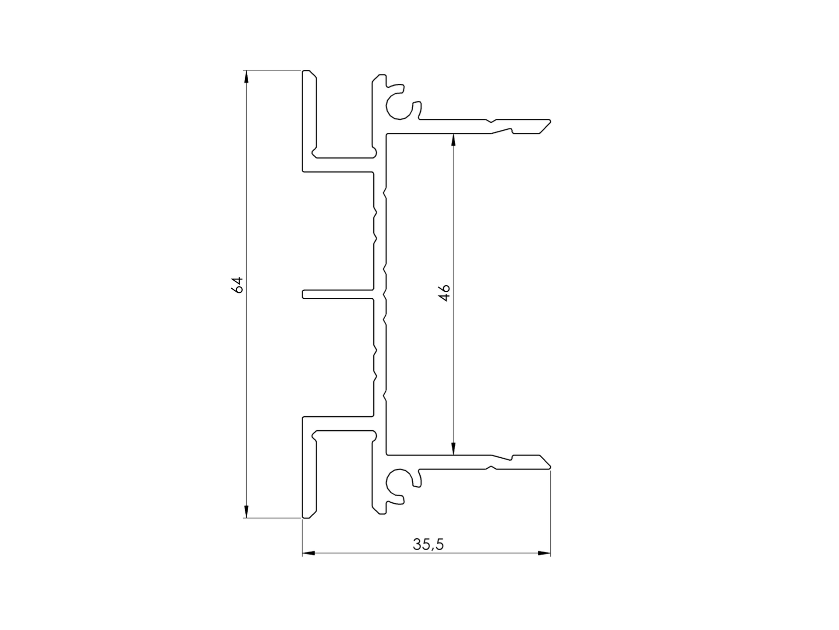 Hliníkový adaptér 64x38-1200mm pre žalúzie do 46mm R7016