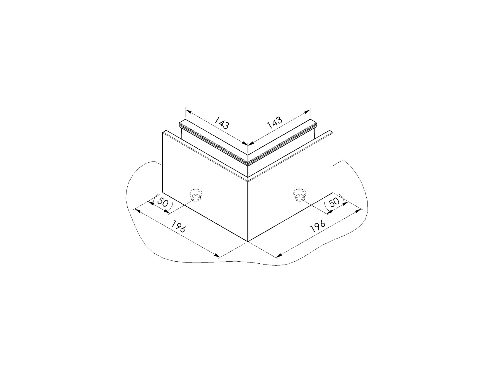 Celosklenené zábradlie-roh. profil-vrchné kotvenie