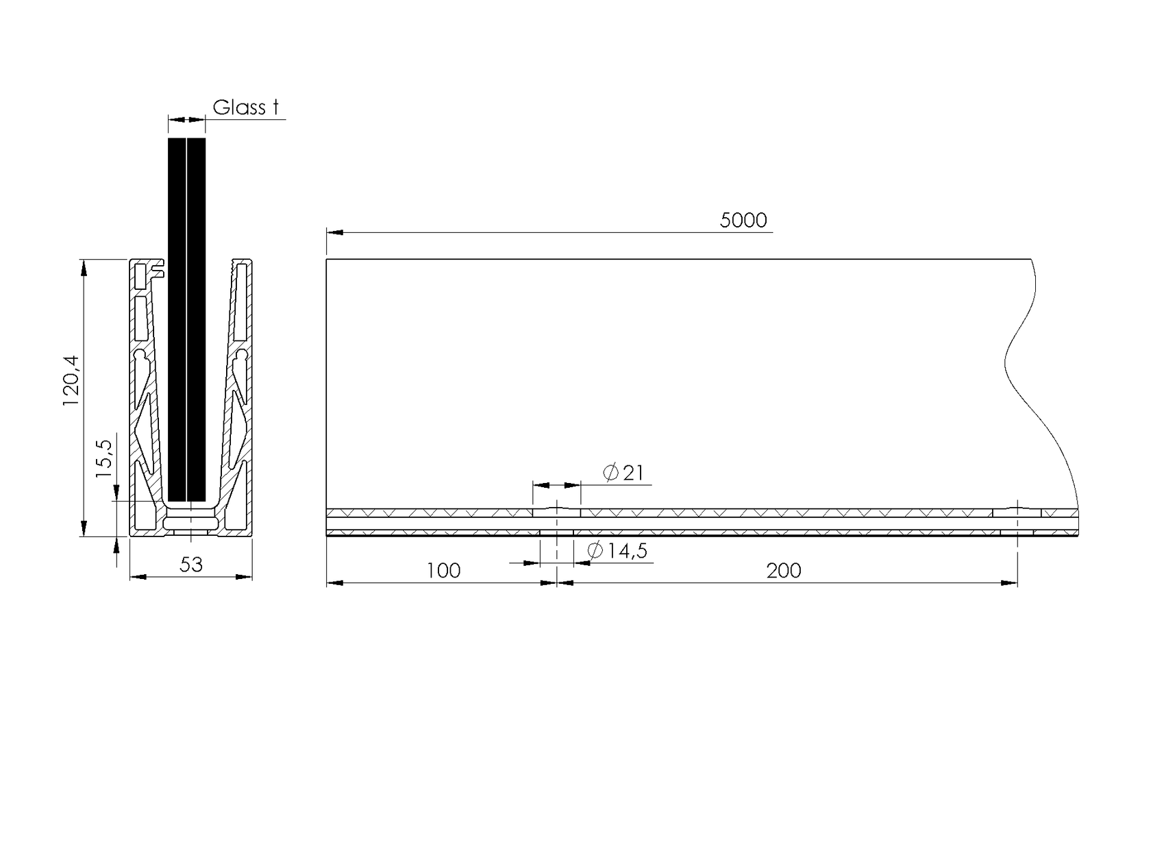 Celosklenené zábradlie-profil dutý-vrchné kotvenie