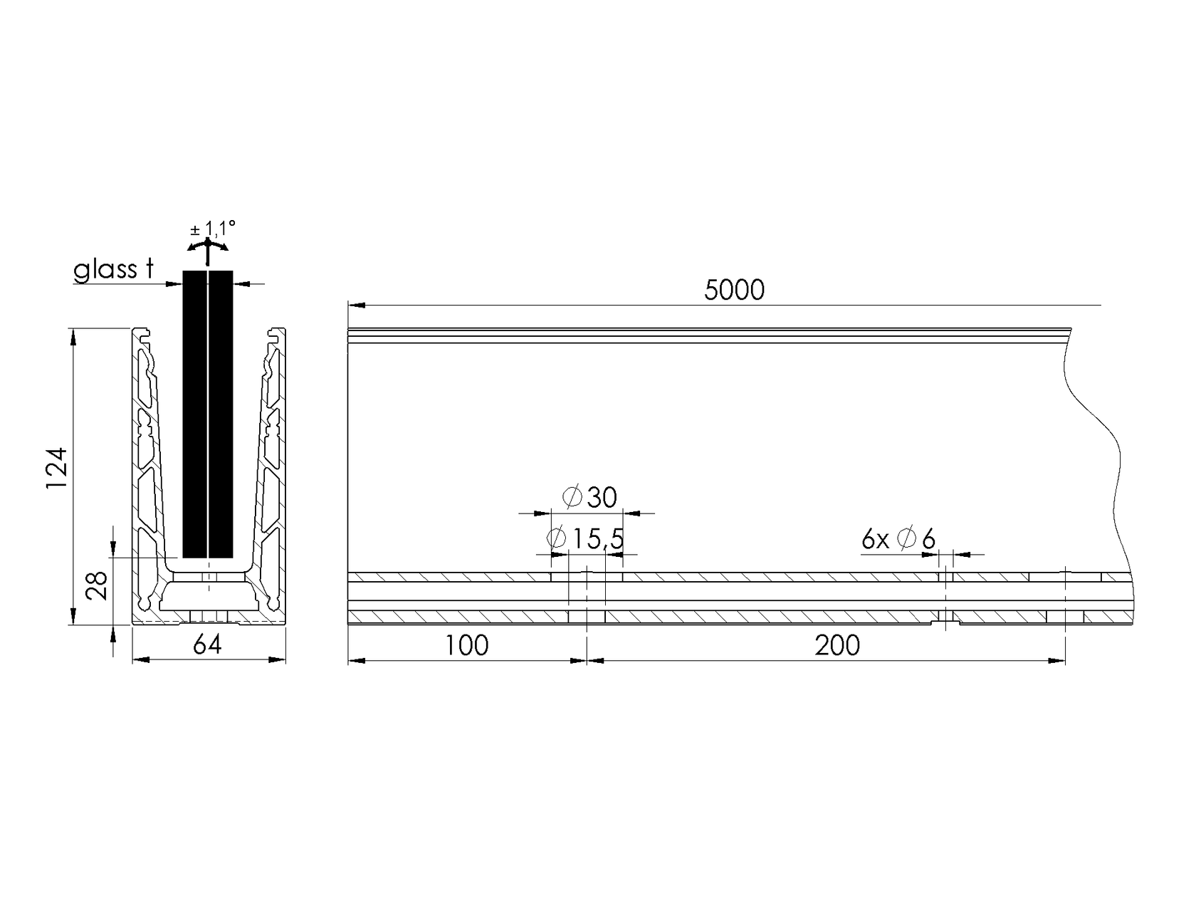 Celosklenené zábradlie-profil dutý-vrchné kotvenie