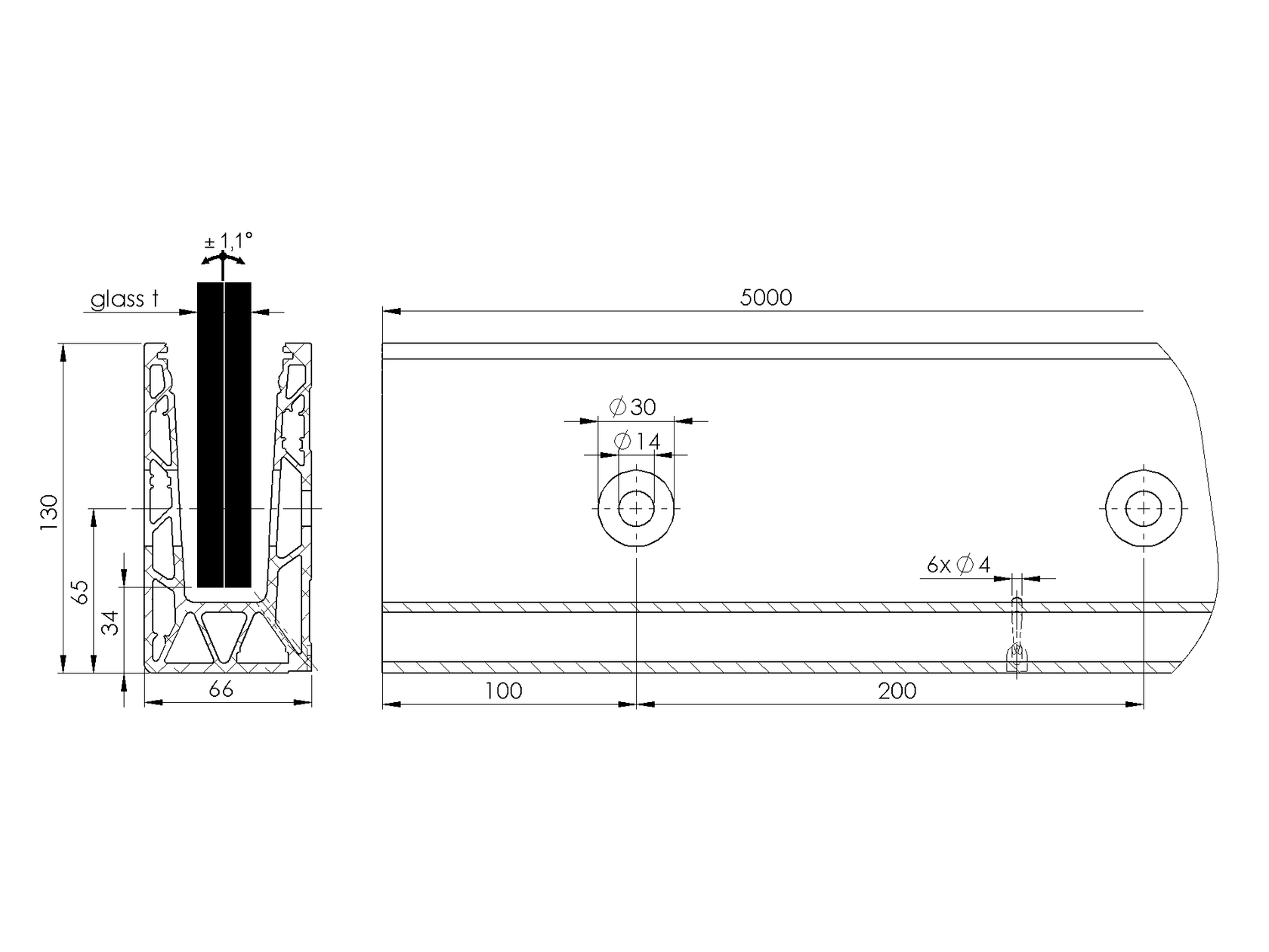 Celosklenené zábradlie-profil dutý-bočné kotvenie