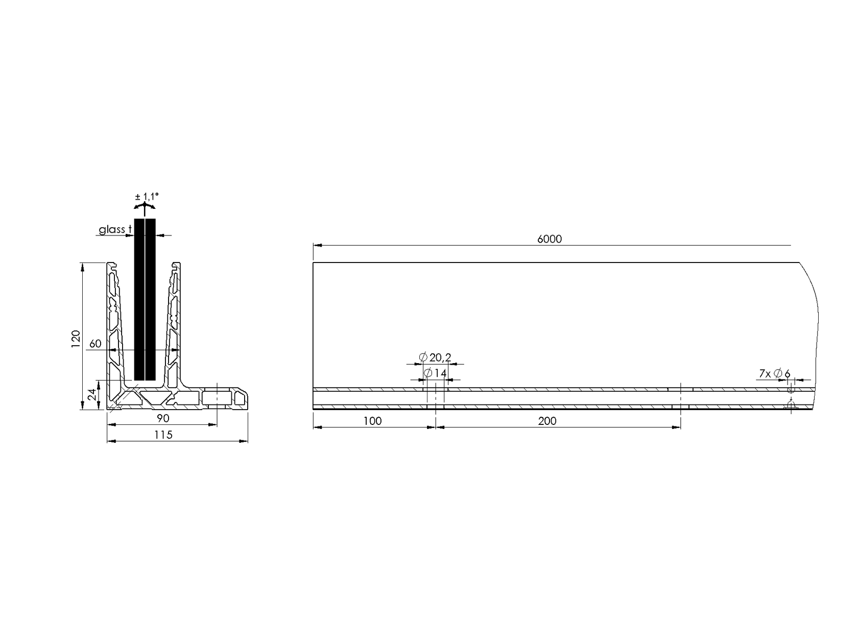 Celosklenené zábradlie-profil dutý-vrchné kotvenie
