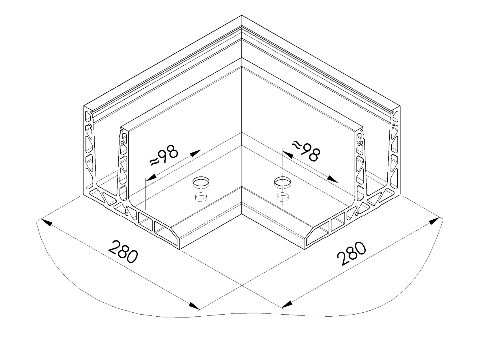 Celosklenené zábradlie-roh. profil-vrchné kotvenie
