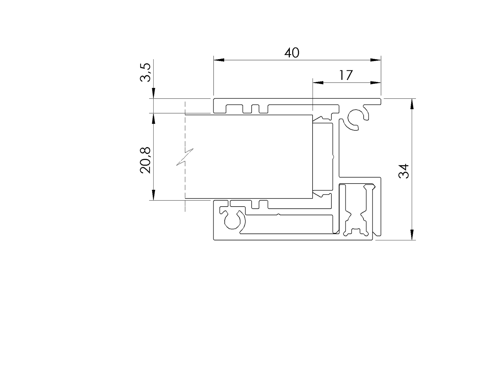 Hliníkový plotový adaptér 40×34 - 2,0 m, pre výplne 20 mm, Antracit RAL 7016