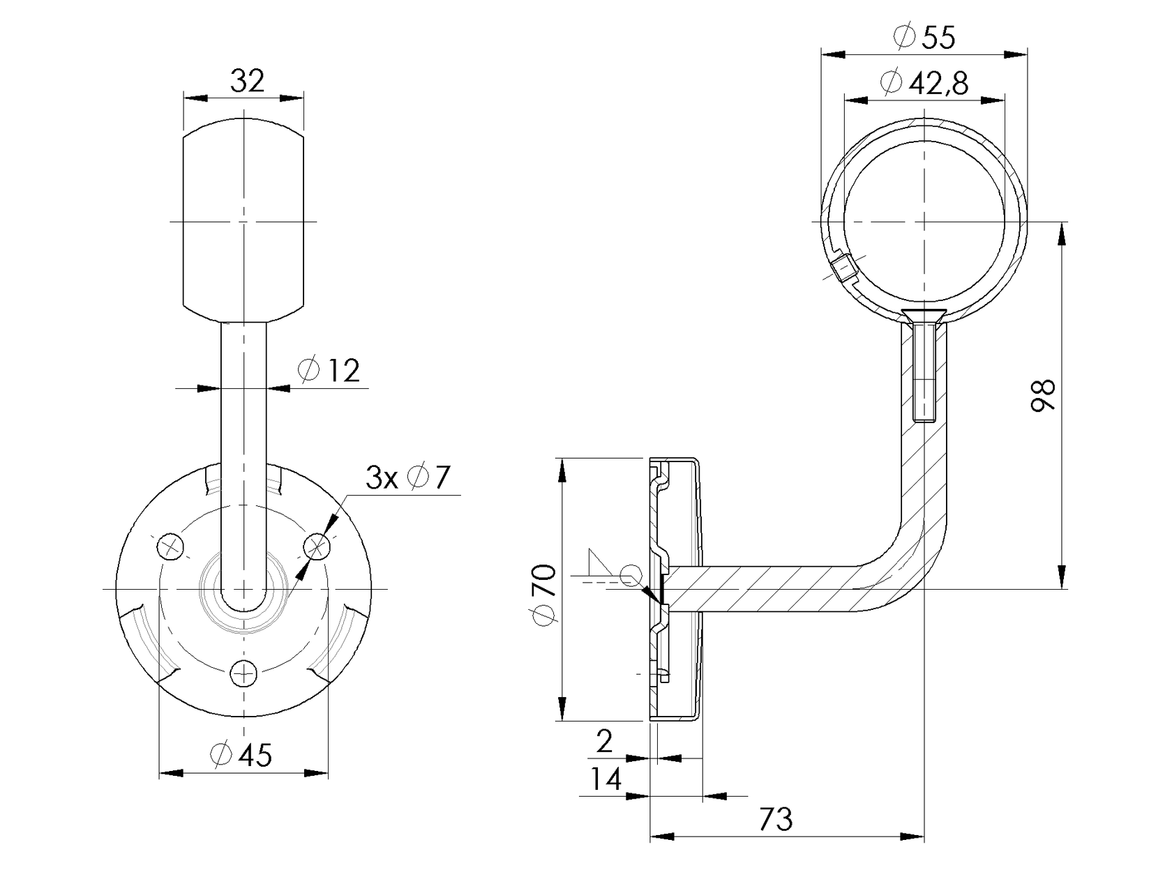 Držiak madla na stenu