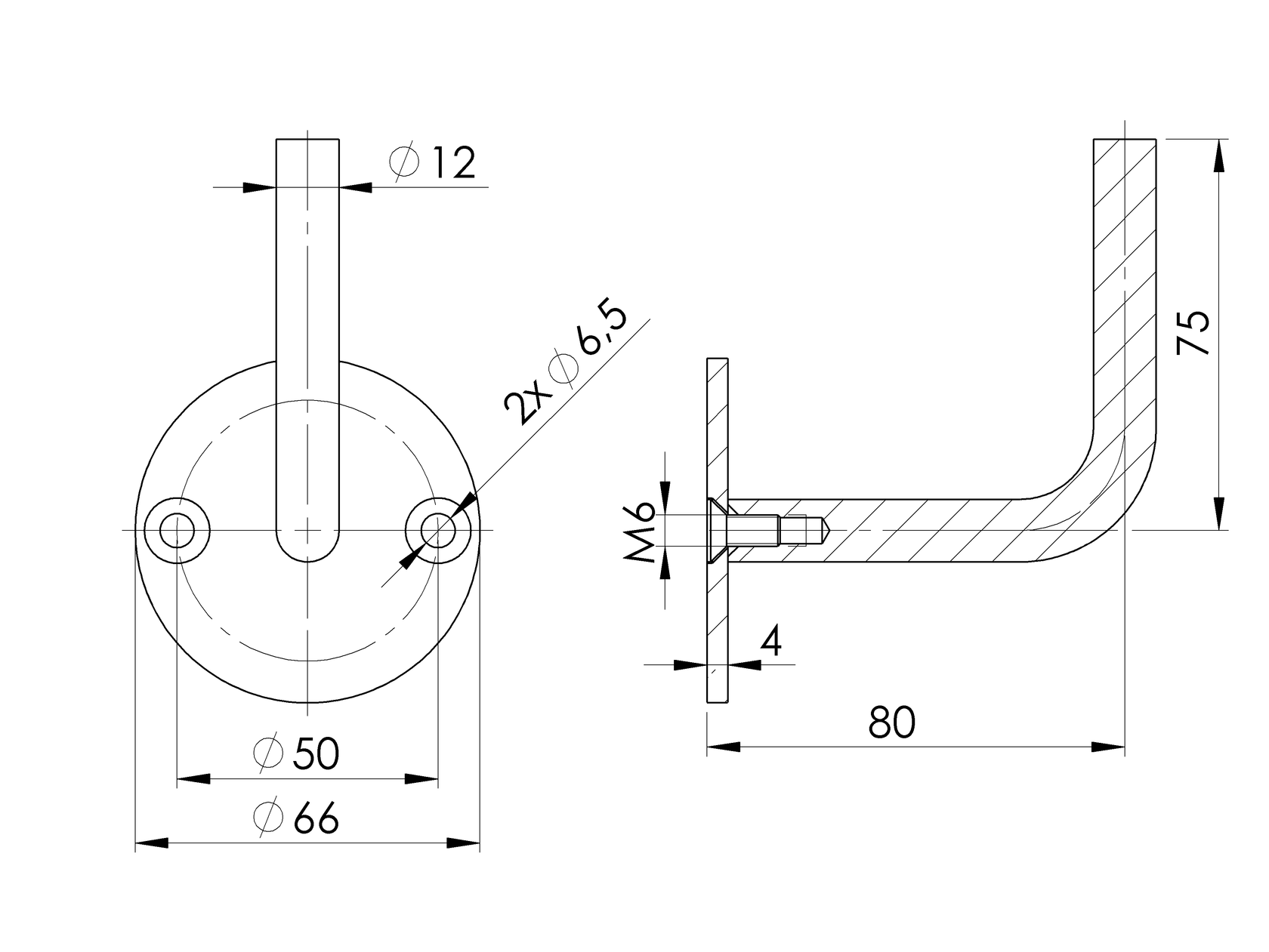 Držiak madla na stenu bez vaničky