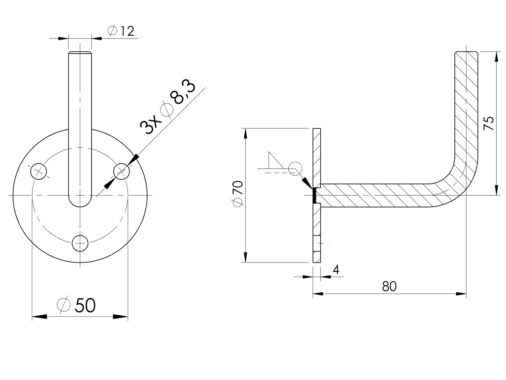 Držiak madla na stenu