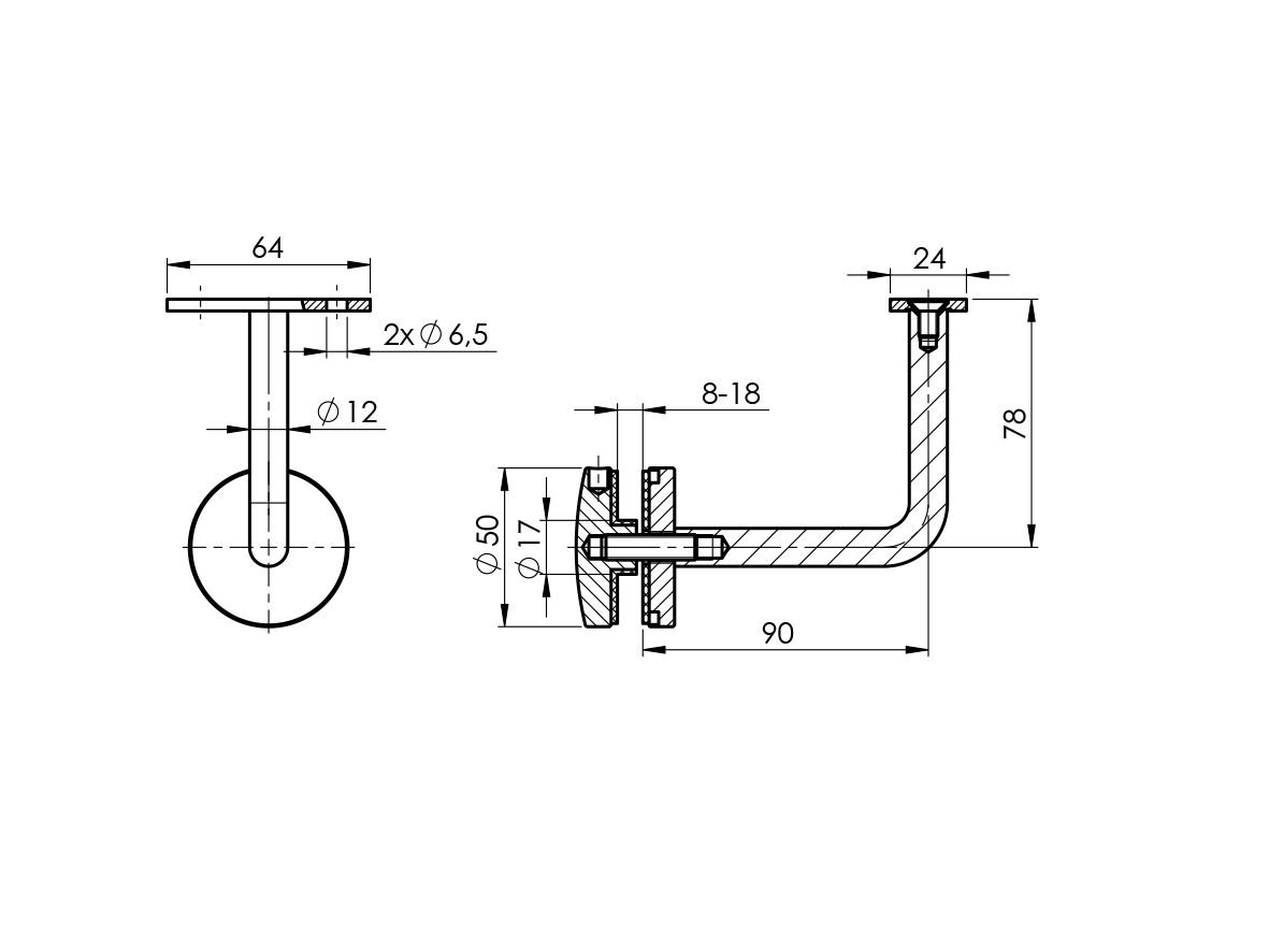 Držiak madla na sklo