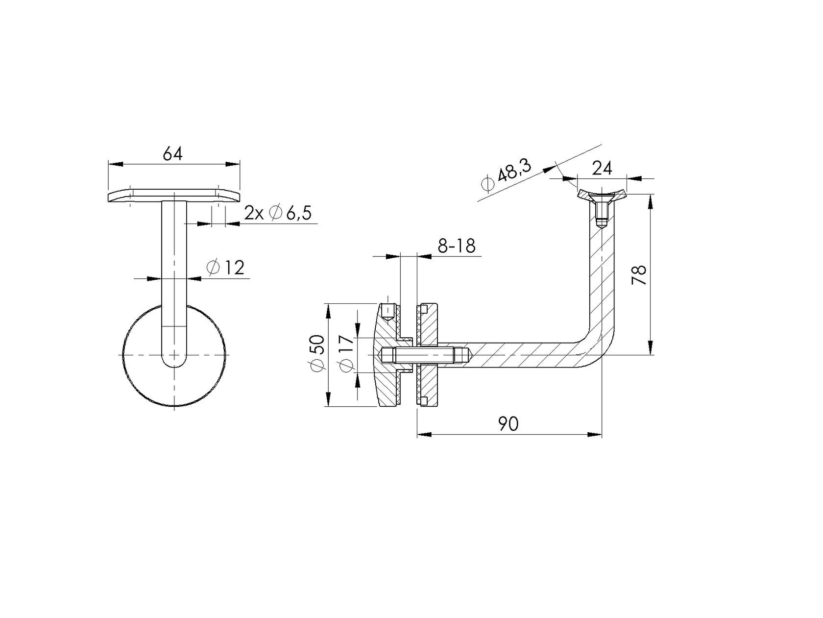 Držiak madla na sklo