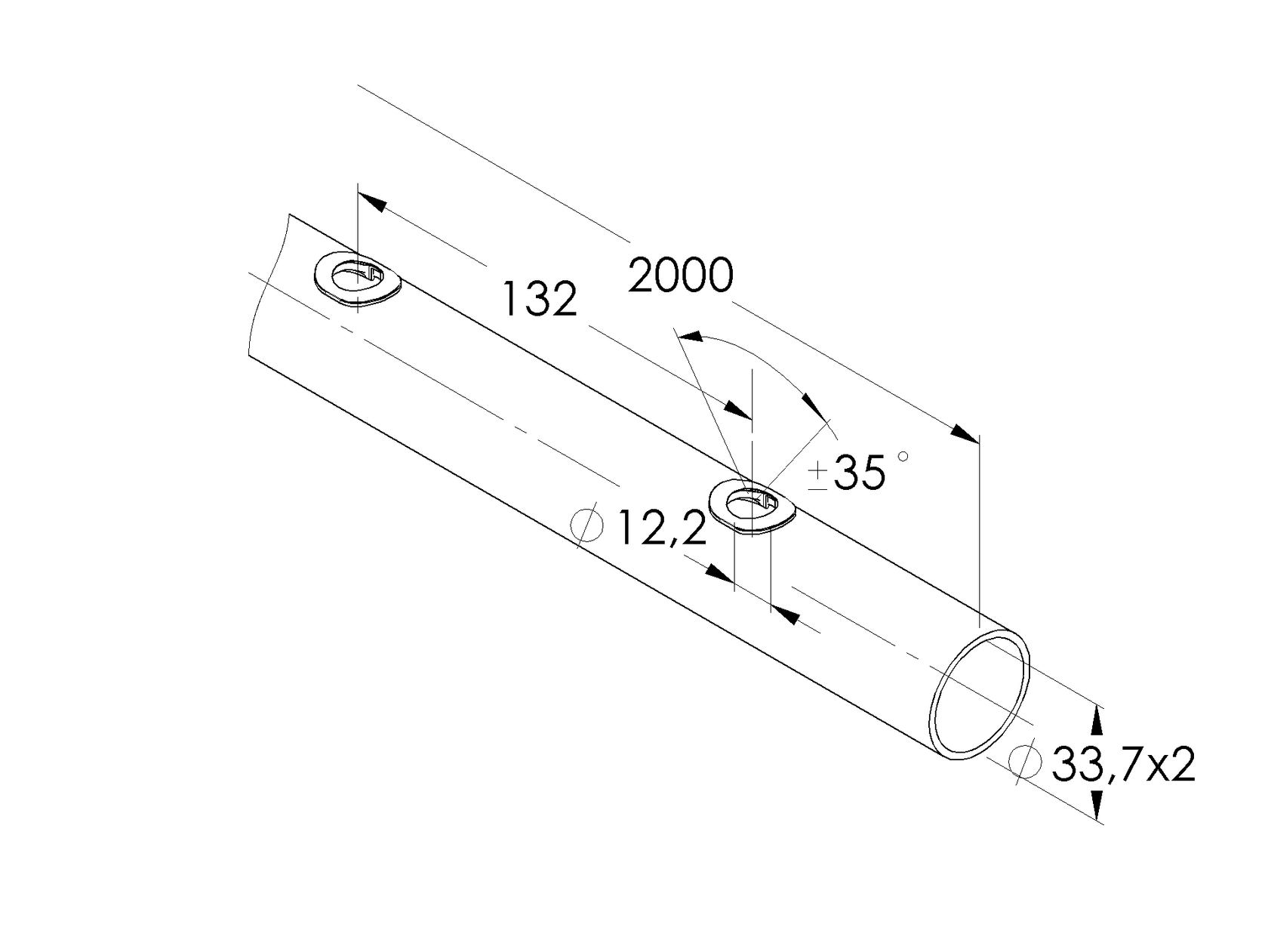 Trubka brúsená AISI304, D33,7x2/15xd12,5/L2000