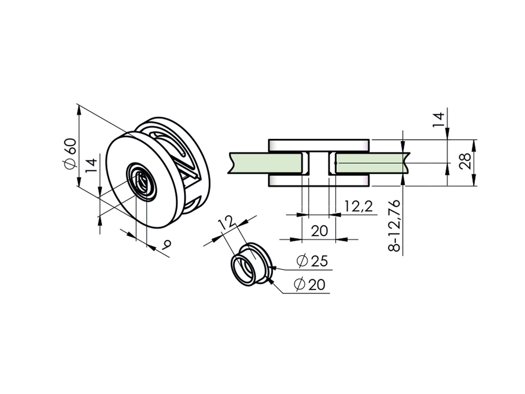 Držiak skla pre zábradlie