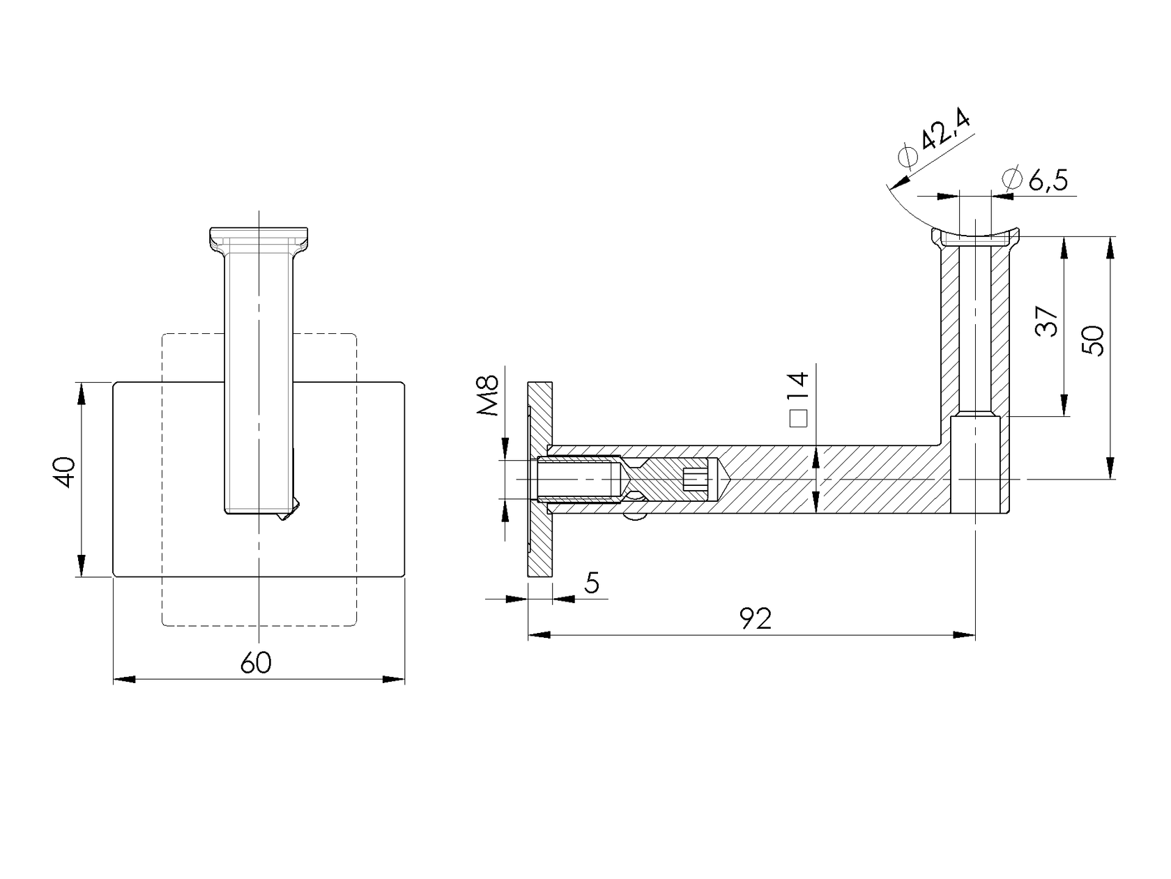 Držiak madla na stenu - príruba