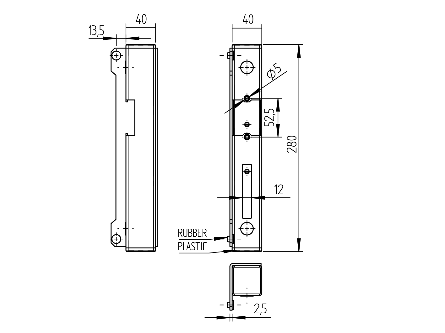 Doraz bránky pre elektromag. zámku univerzálny 40x