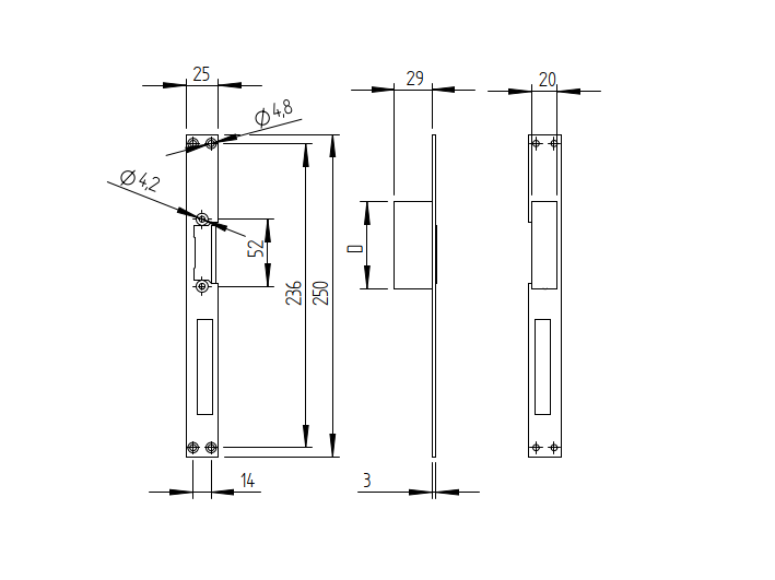 Zámok elektromagnetický s obojstrannou lištou, 12-24V AC/DC