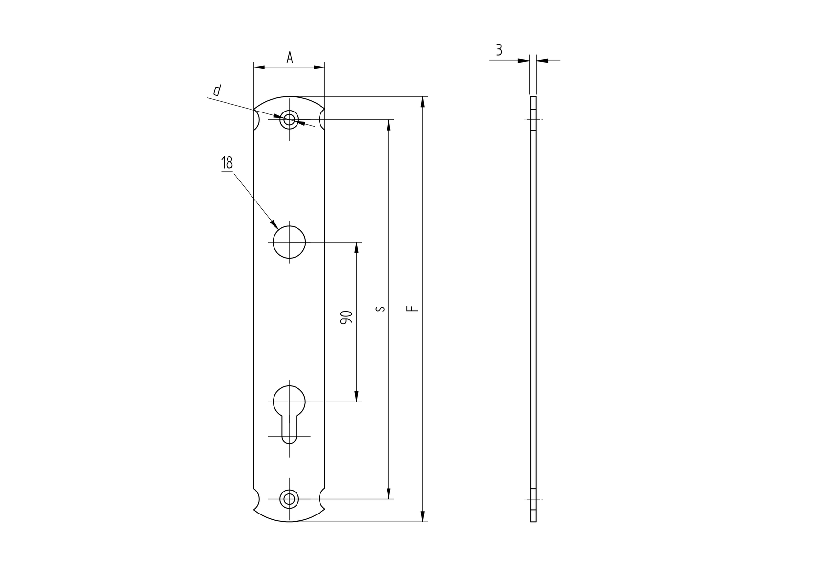 Štítok zámkový 240x40, t3, C90, D18mm