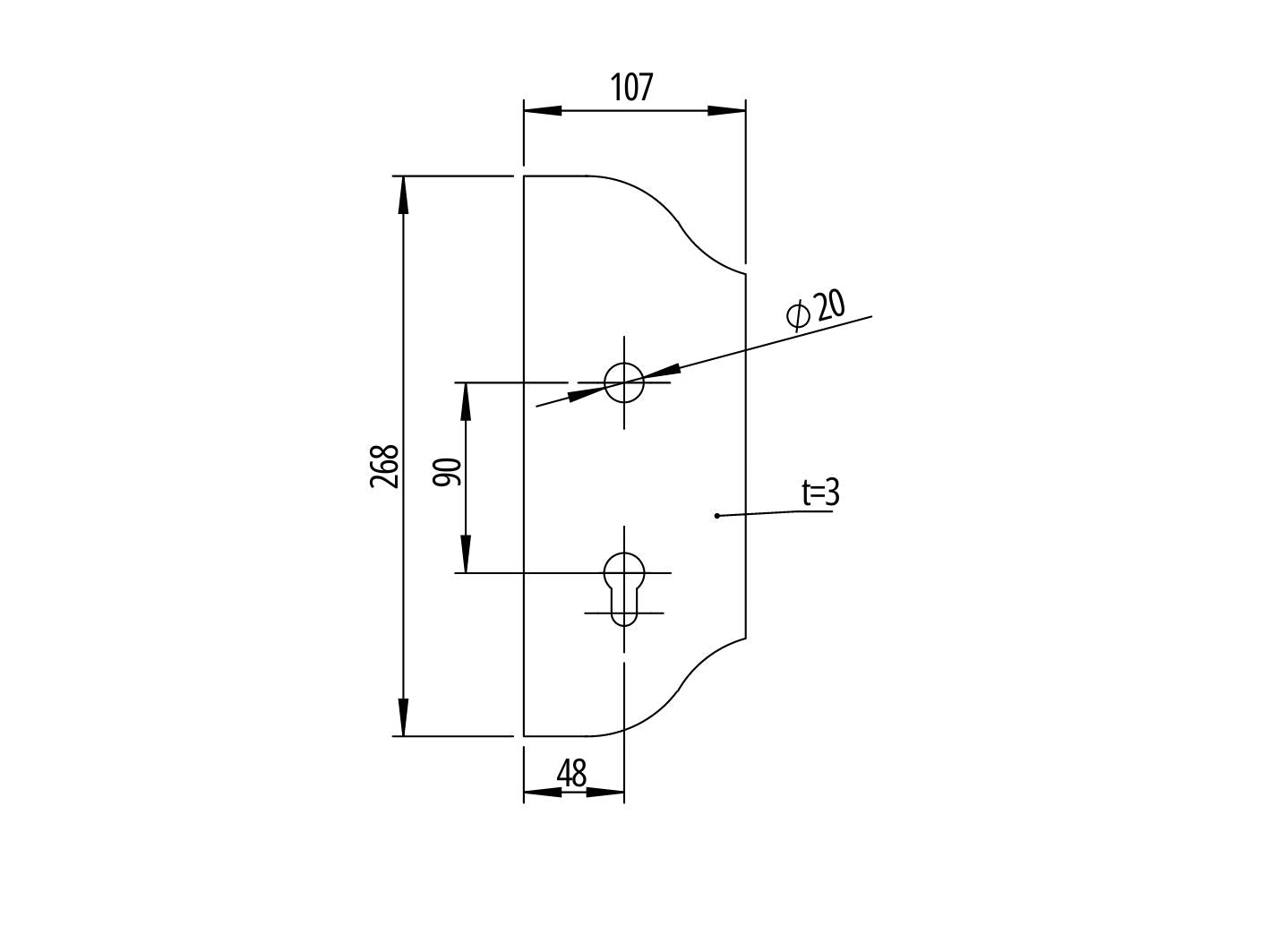 Štítok bránový zdobený- ľavý, 268x107, t3, a90, D20mm