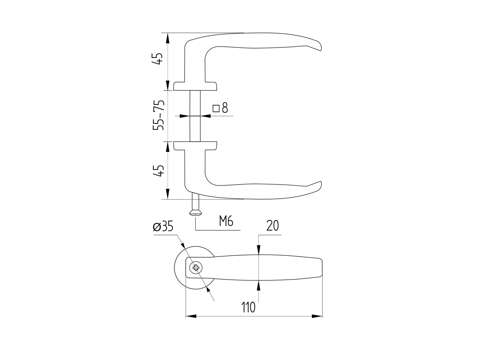 Kľučka hliniková AL-čierný komaxit L110, b20mm