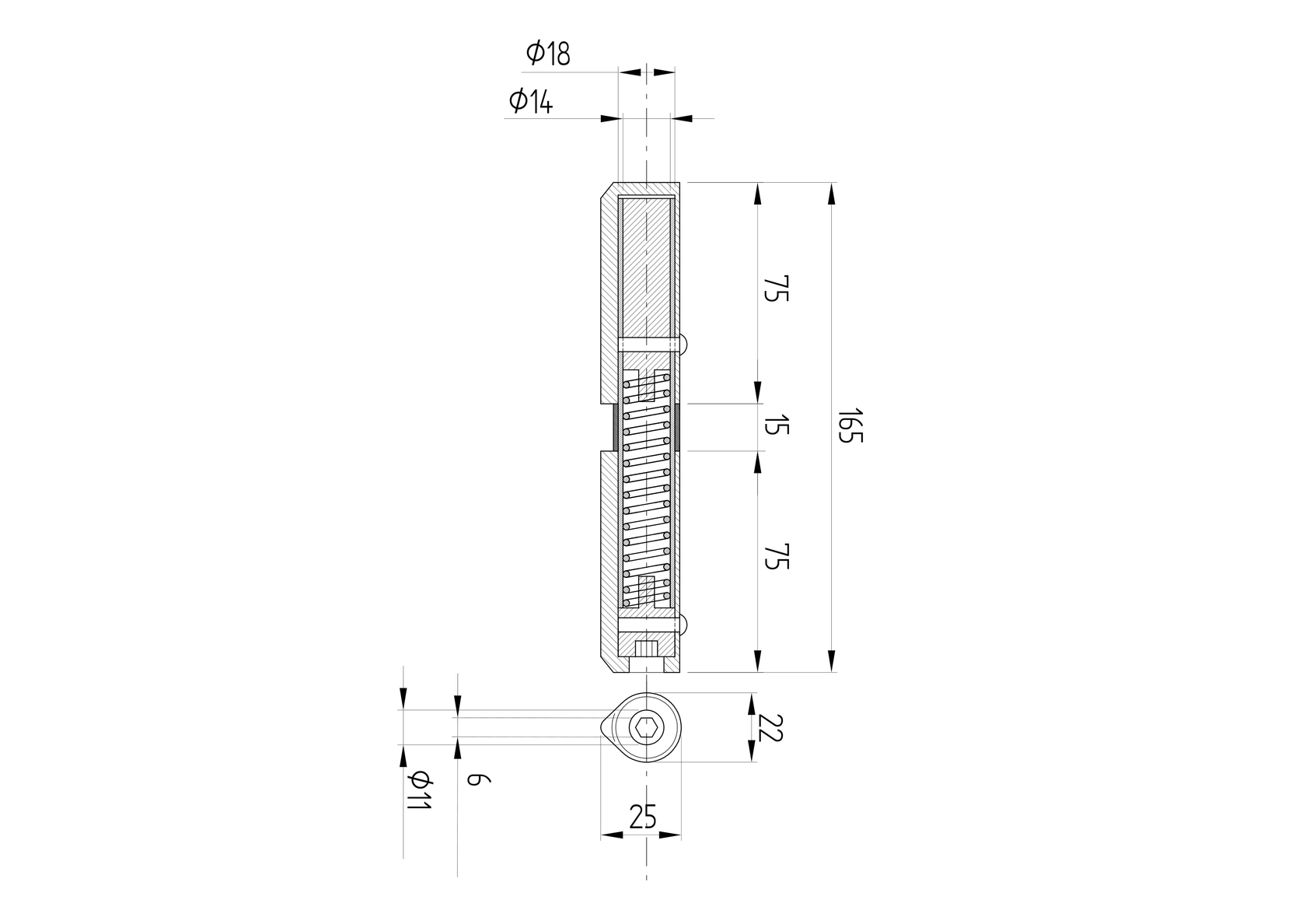Záves navariteľný s pružinou, D22, L165mm