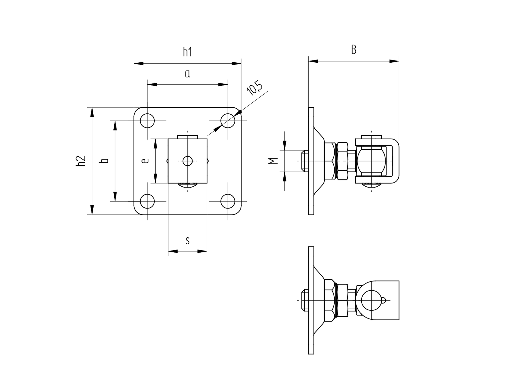 INOX záves nastav. s kotviacou prírubou M20, 100x1