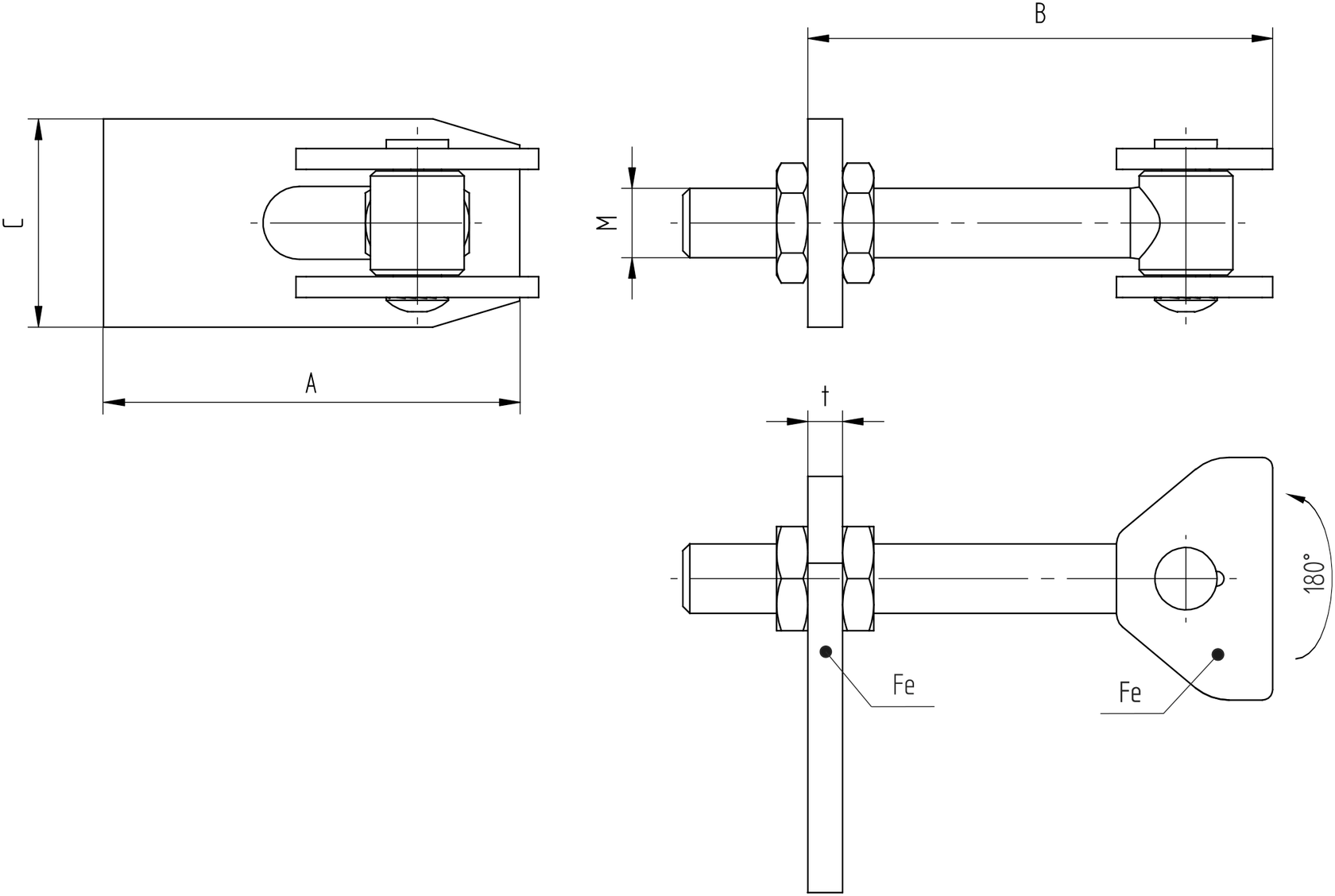 Záves nastaviteľný Zn, 180°, M16